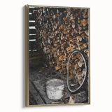 Rustic Wall Art - Stacked Firewood and Old Bucket, Farmhouse Decor Print