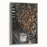 Rustic Wall Art - Stacked Firewood and Old Bucket, Farmhouse Decor Print