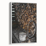 Rustic Wall Art - Stacked Firewood and Old Bucket, Farmhouse Decor Print