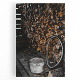 Rustic Wall Art - Stacked Firewood and Old Bucket, Farmhouse Decor Print
