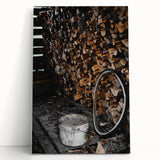 Rustic Wall Art - Stacked Firewood and Old Bucket, Farmhouse Decor Print