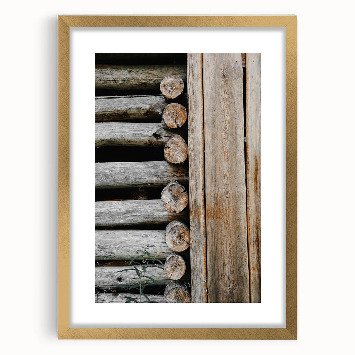 Rustic Wall Art - Weathered Log Cabin Wall Detail, Farmhouse Decor Print