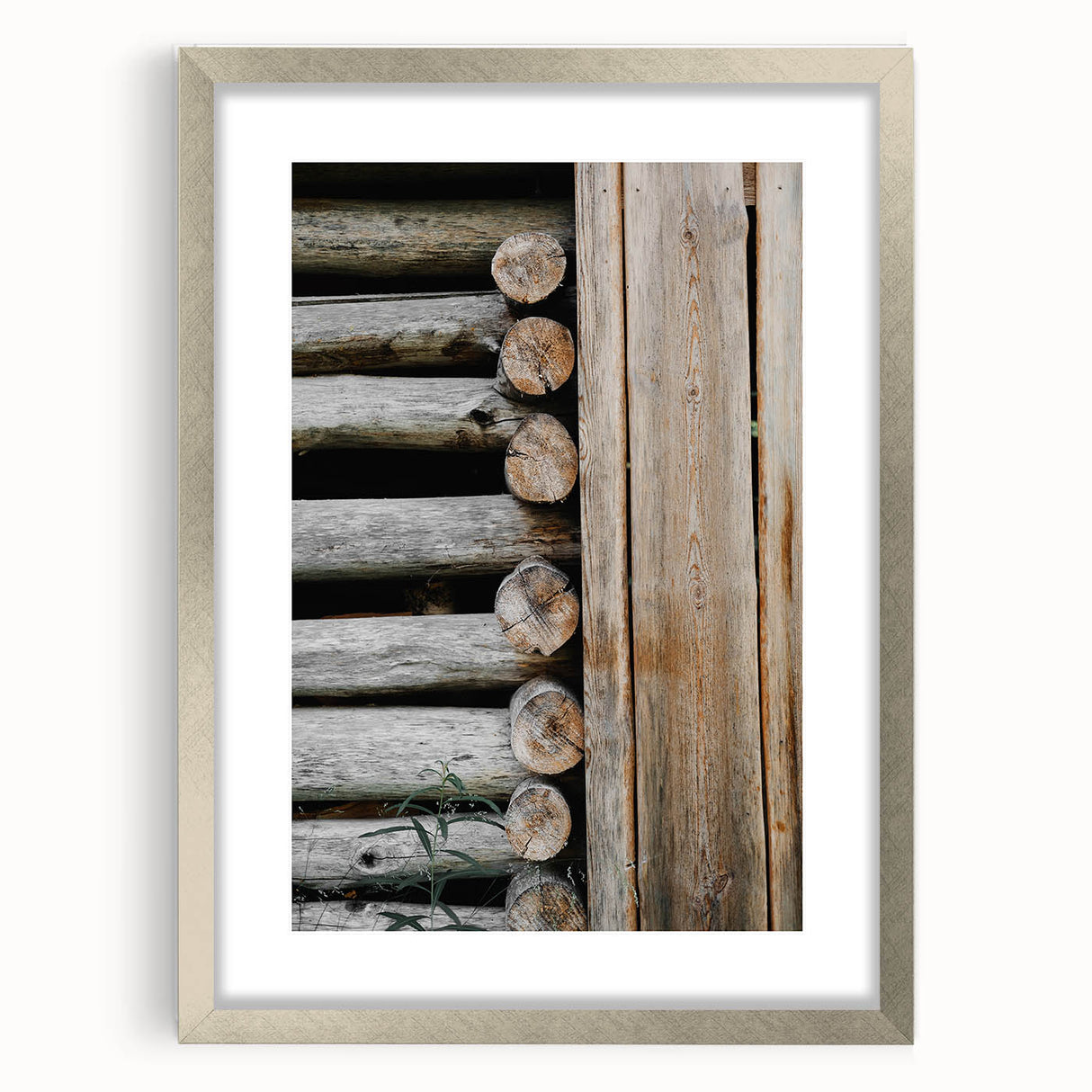 Rustic Wall Art - Weathered Log Cabin Wall Detail, Farmhouse Decor Print