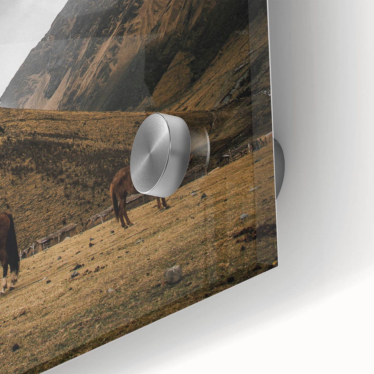 Mountain Grazing Horses, Rustic Landscape Wall Art Print