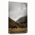 Mountain Grazing Horses, Rustic Landscape Wall Art Print