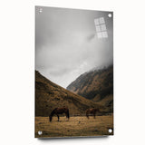Mountain Grazing Horses, Rustic Landscape Wall Art Print