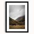 Mountain Grazing Horses, Rustic Landscape Wall Art Print