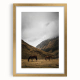 Mountain Grazing Horses, Rustic Landscape Wall Art Print