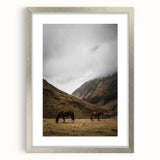 Mountain Grazing Horses, Rustic Landscape Wall Art Print