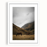 Mountain Grazing Horses, Rustic Landscape Wall Art Print