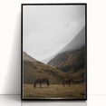 Mountain Grazing Horses, Rustic Landscape Wall Art Print