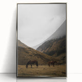 Mountain Grazing Horses, Rustic Landscape Wall Art Print