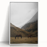 Mountain Grazing Horses, Rustic Landscape Wall Art Print