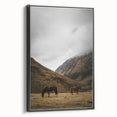 Mountain Grazing Horses, Rustic Landscape Wall Art Print