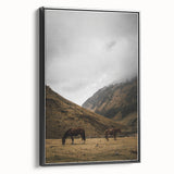 Mountain Grazing Horses, Rustic Landscape Wall Art Print