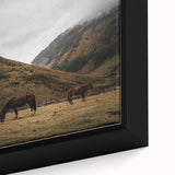 Mountain Grazing Horses, Rustic Landscape Wall Art Print