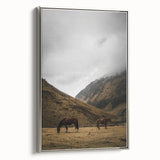 Mountain Grazing Horses, Rustic Landscape Wall Art Print