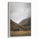 Mountain Grazing Horses, Rustic Landscape Wall Art Print