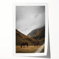 Mountain Grazing Horses, Rustic Landscape Wall Art Print