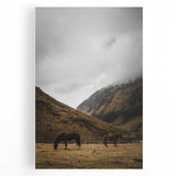 Mountain Grazing Horses, Rustic Landscape Wall Art Print