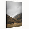 Mountain Grazing Horses, Rustic Landscape Wall Art Print