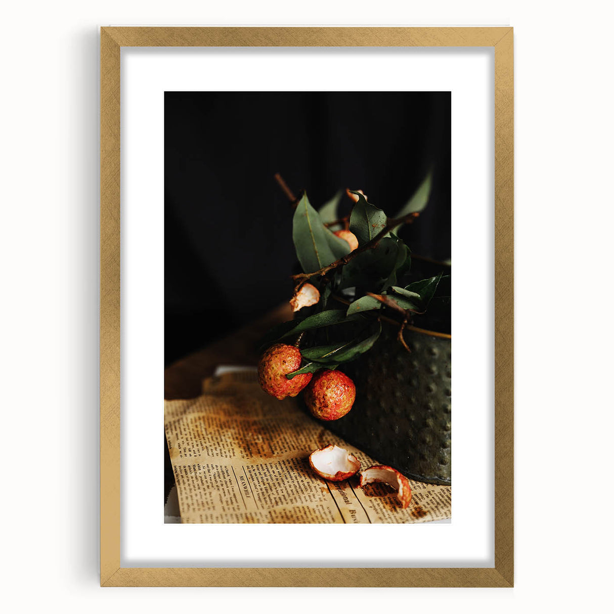 Rustic Wall Art - Still Life with Lychee and Leaves for Farmhouse Decor