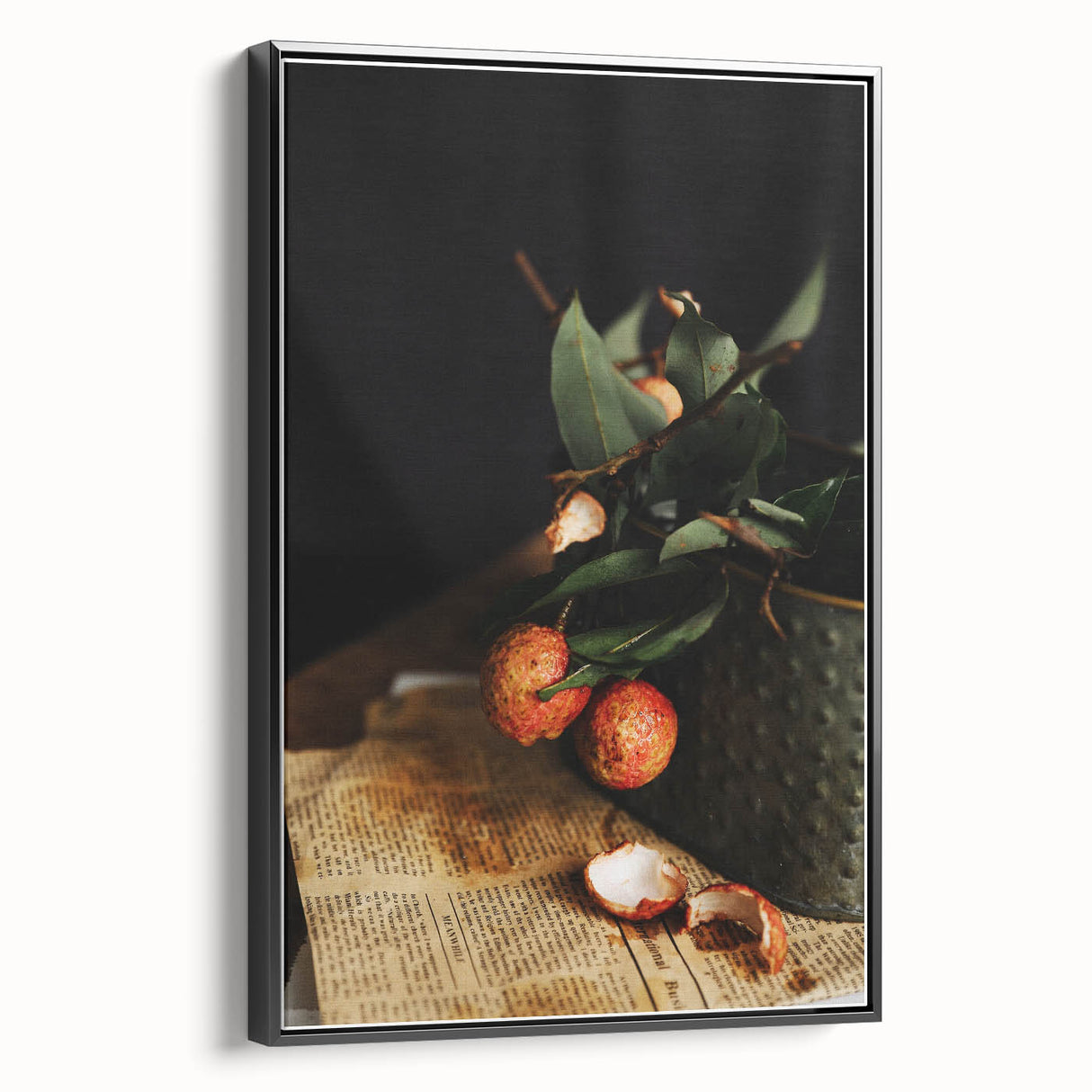 Rustic Wall Art - Still Life with Lychee and Leaves for Farmhouse Decor