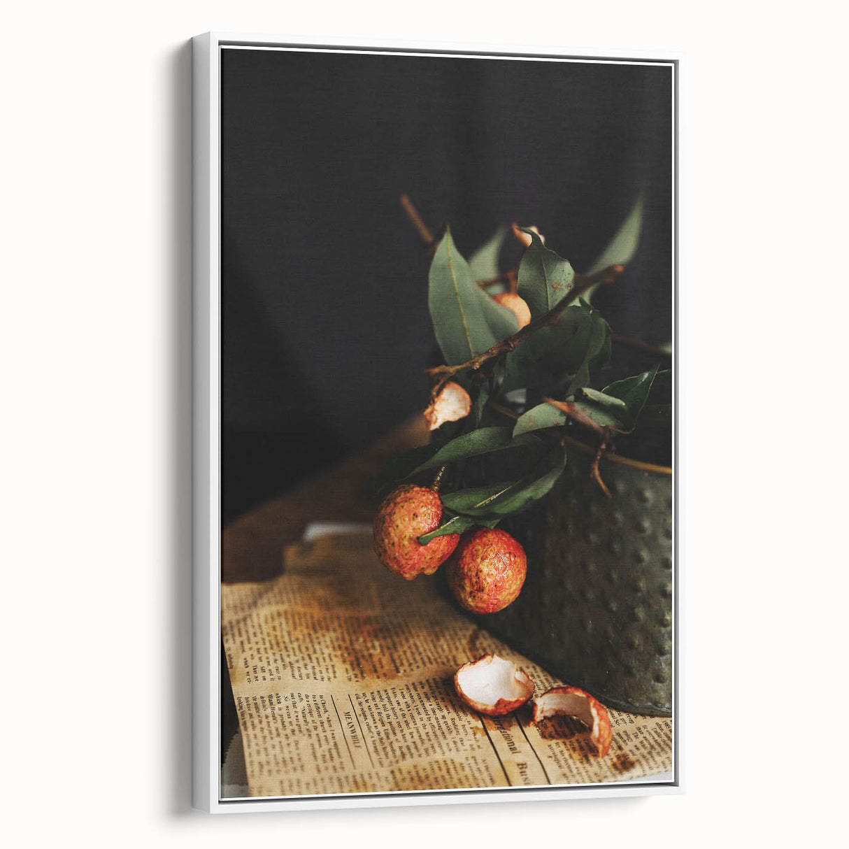 Rustic Wall Art - Still Life with Lychee and Leaves for Farmhouse Decor