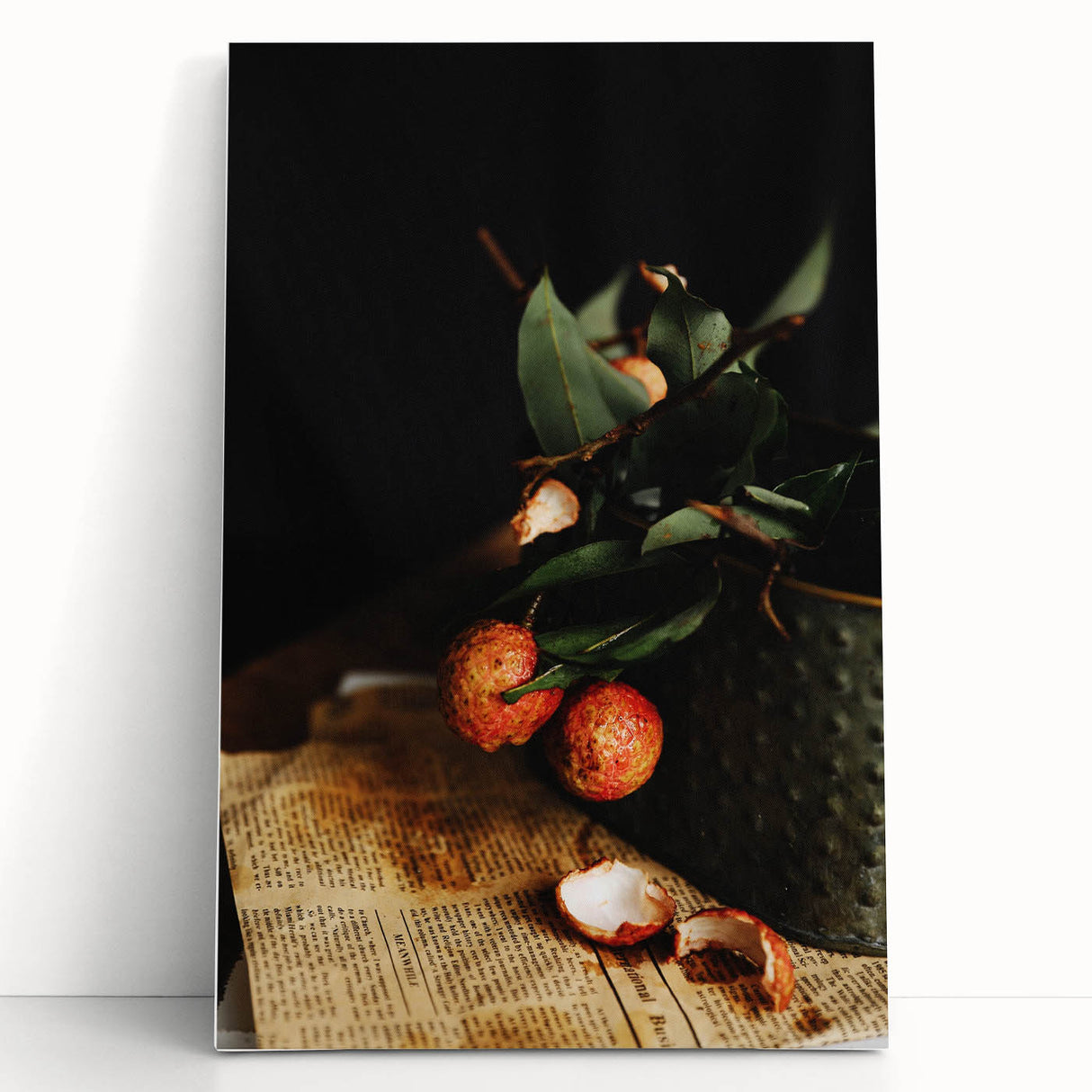 Rustic Wall Art - Still Life with Lychee and Leaves for Farmhouse Decor