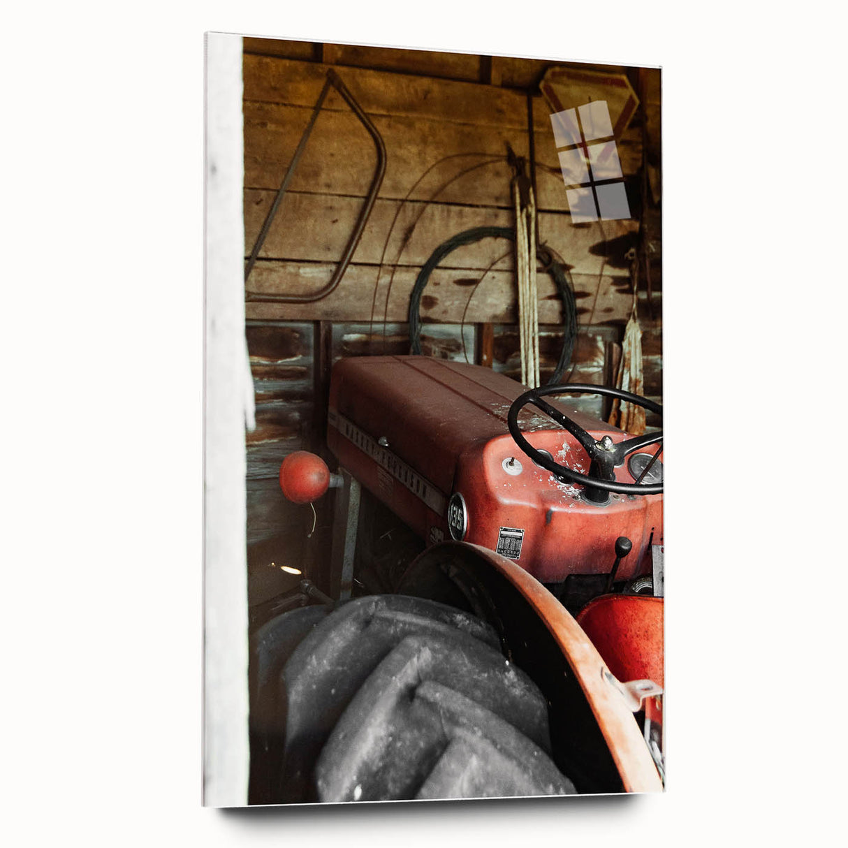 Rustic Wall Art - Vintage Red Tractor in Barn for Farmhouse Charm