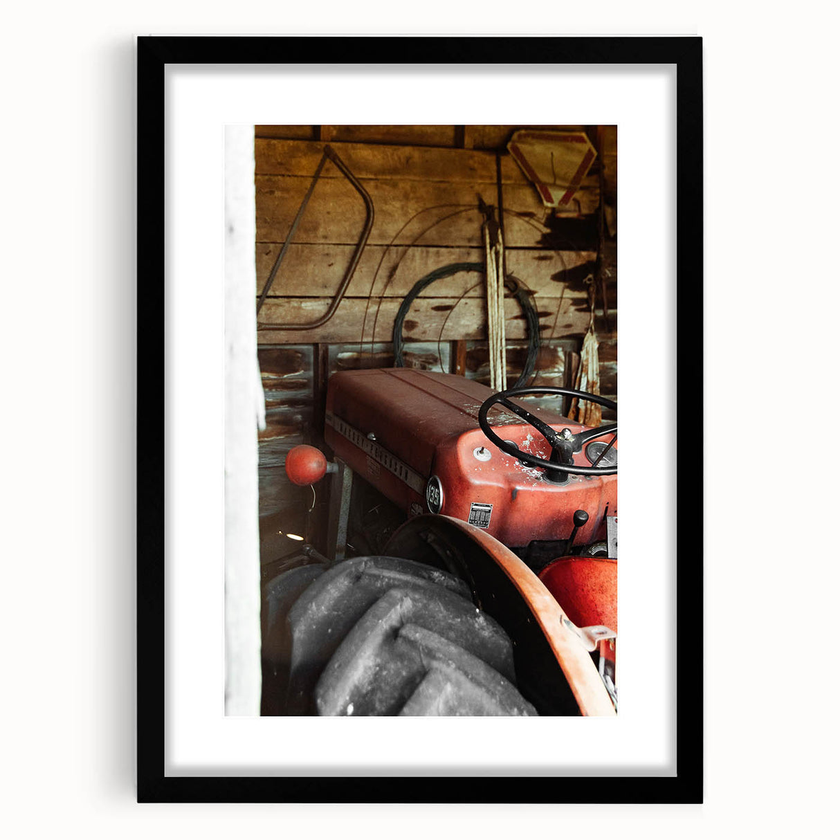 Rustic Wall Art - Vintage Red Tractor in Barn for Farmhouse Charm