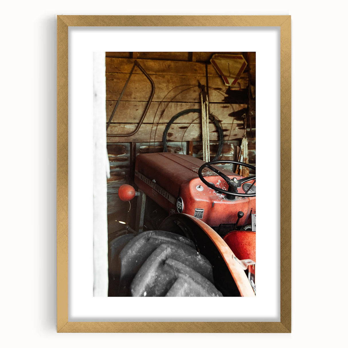 Rustic Wall Art - Vintage Red Tractor in Barn for Farmhouse Charm