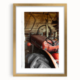 Rustic Wall Art - Vintage Red Tractor in Barn for Farmhouse Charm