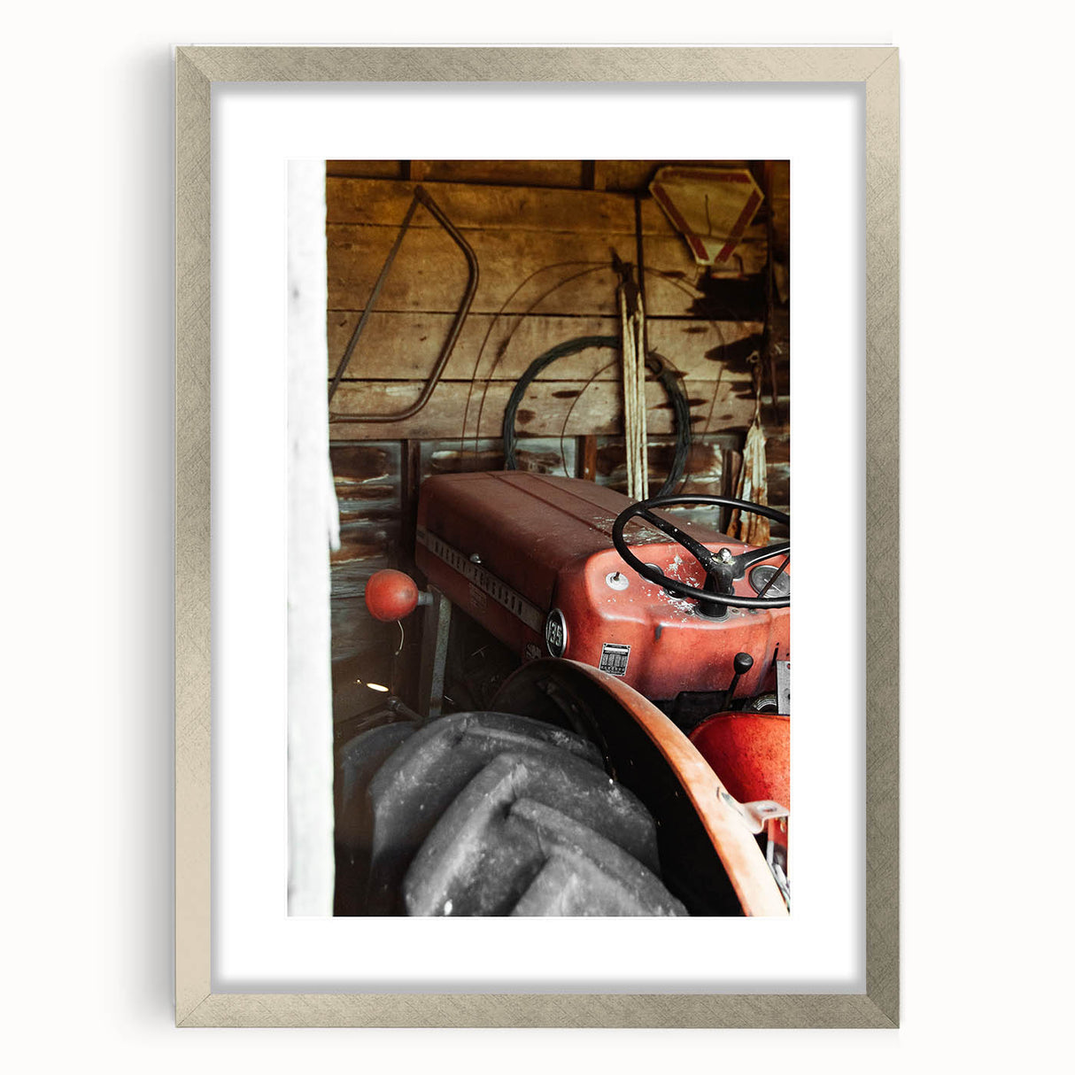 Rustic Wall Art - Vintage Red Tractor in Barn for Farmhouse Charm