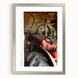 Rustic Wall Art - Vintage Red Tractor in Barn for Farmhouse Charm