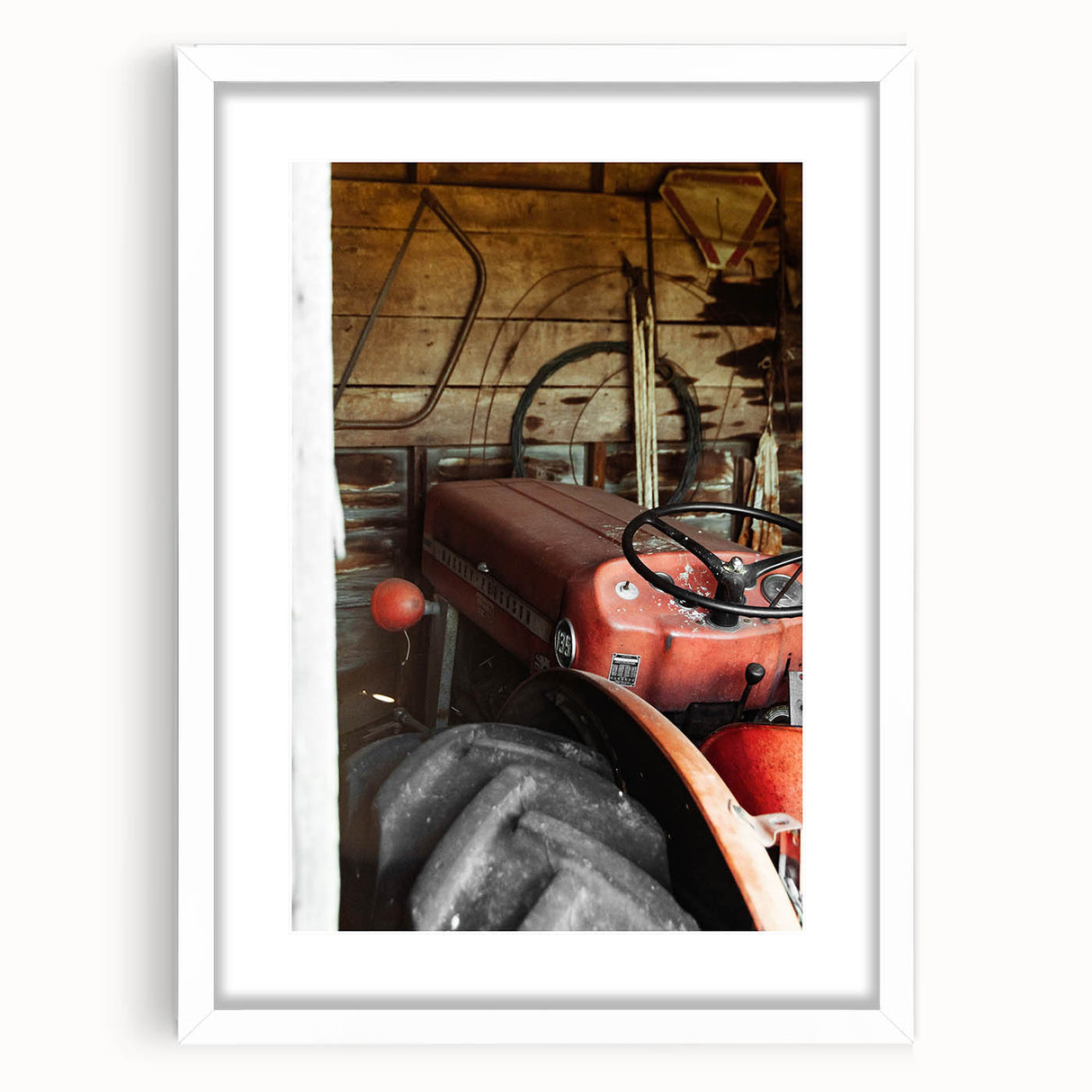 Rustic Wall Art - Vintage Red Tractor in Barn for Farmhouse Charm