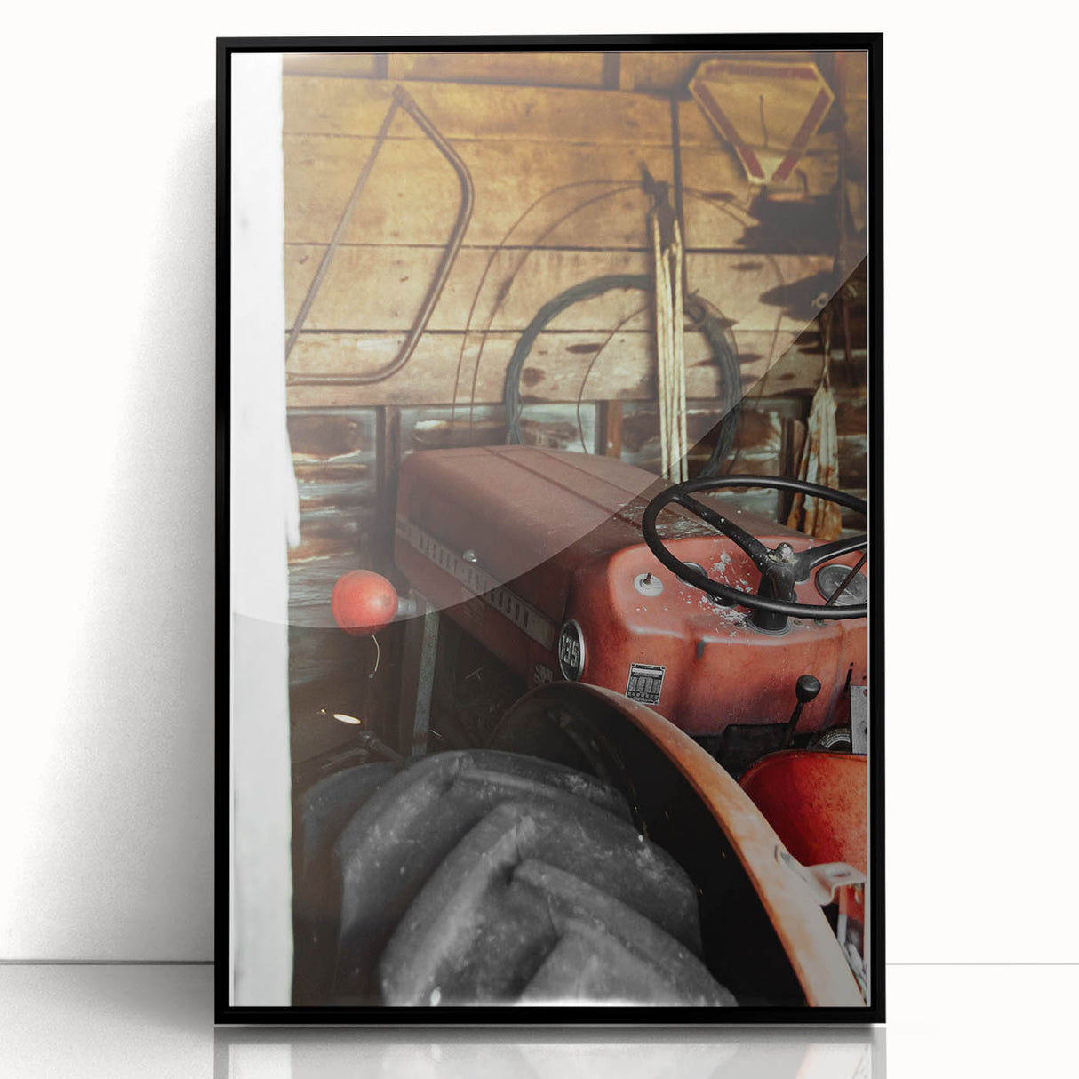 Rustic Wall Art - Vintage Red Tractor in Barn for Farmhouse Charm