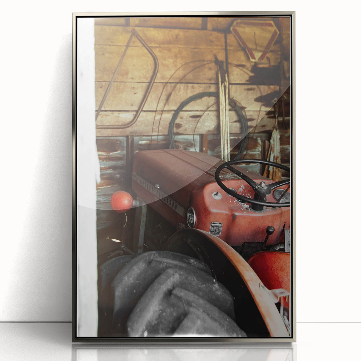 Rustic Wall Art - Vintage Red Tractor in Barn for Farmhouse Charm