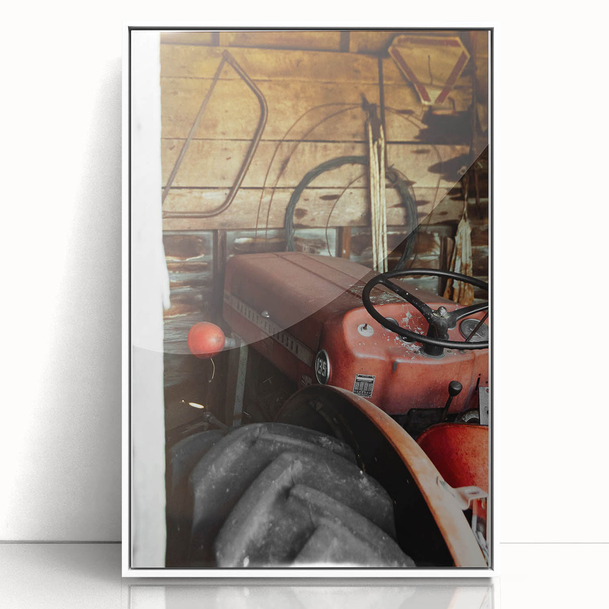 Rustic Wall Art - Vintage Red Tractor in Barn for Farmhouse Charm