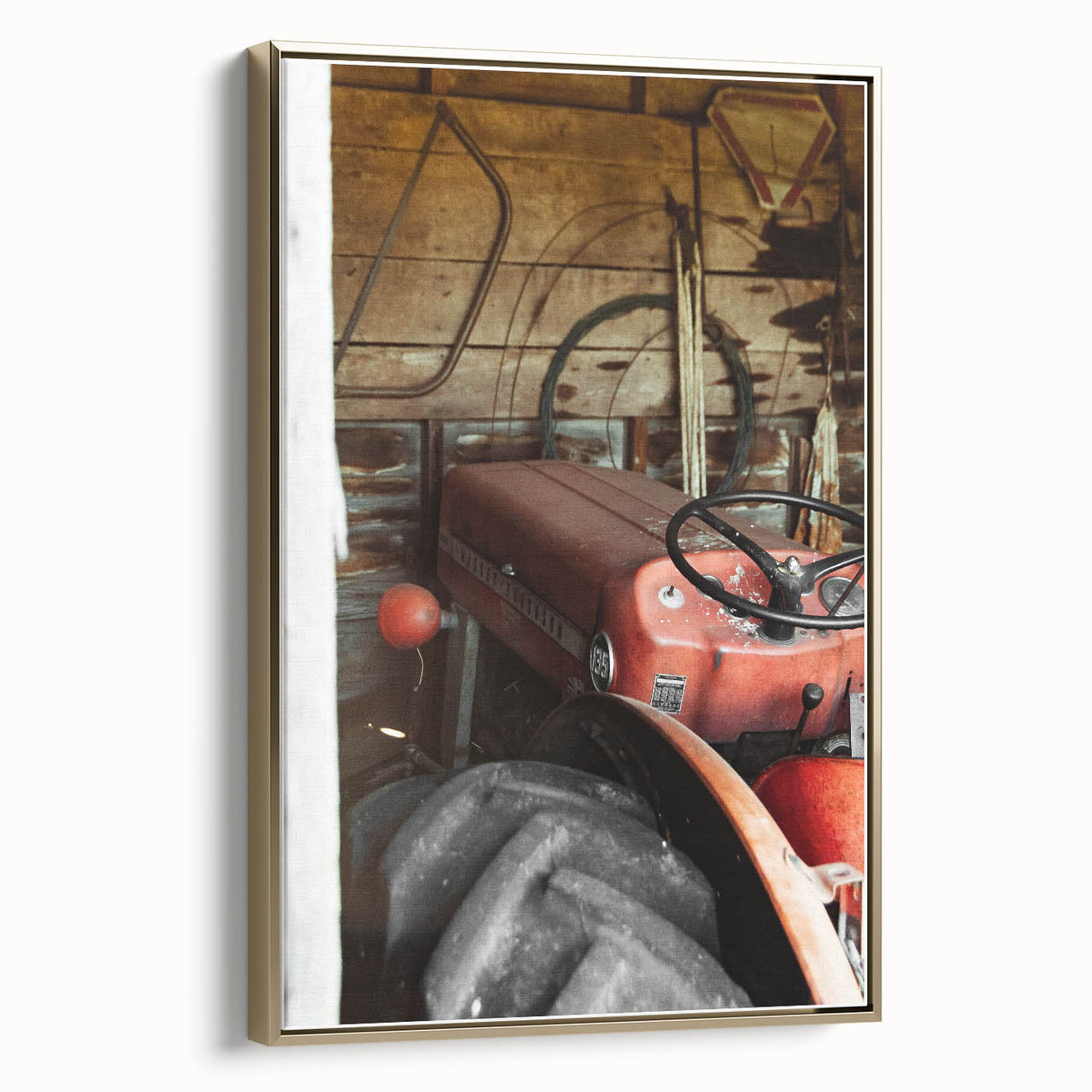 Rustic Wall Art - Vintage Red Tractor in Barn for Farmhouse Charm