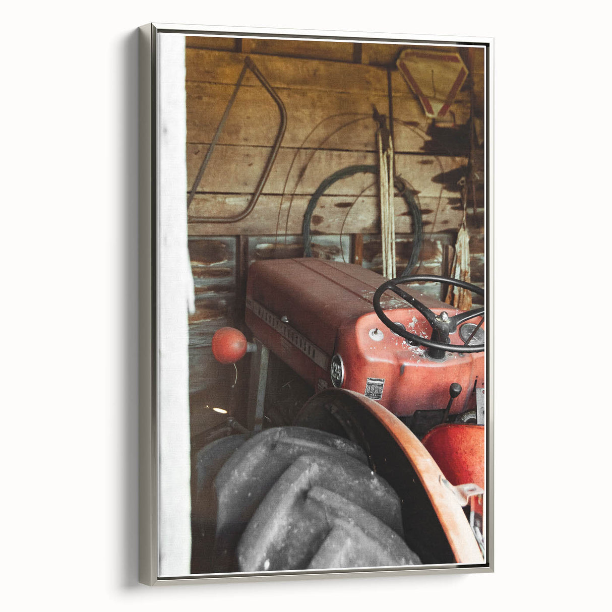Rustic Wall Art - Vintage Red Tractor in Barn for Farmhouse Charm