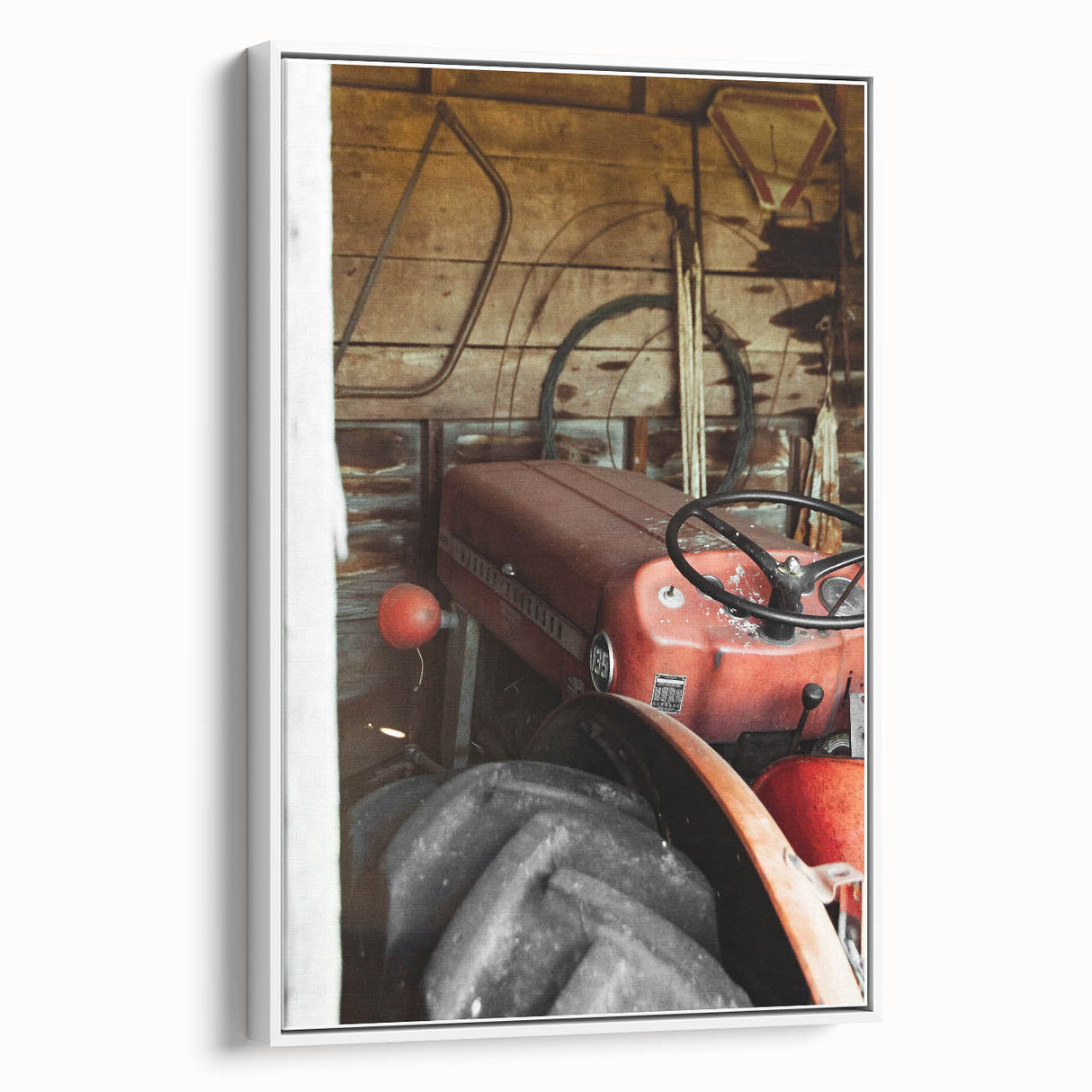 Rustic Wall Art - Vintage Red Tractor in Barn for Farmhouse Charm