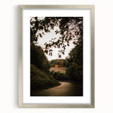 Rustic Landscape Art - Serene Country Road with Distant Red Barn