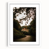 Rustic Landscape Art - Serene Country Road with Distant Red Barn