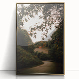 Rustic Landscape Art - Serene Country Road with Distant Red Barn