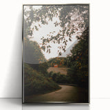 Rustic Landscape Art - Serene Country Road with Distant Red Barn