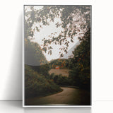 Rustic Landscape Art - Serene Country Road with Distant Red Barn