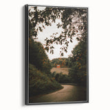 Rustic Landscape Art - Serene Country Road with Distant Red Barn