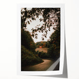 Rustic Landscape Art - Serene Country Road with Distant Red Barn