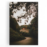 Rustic Landscape Art - Serene Country Road with Distant Red Barn